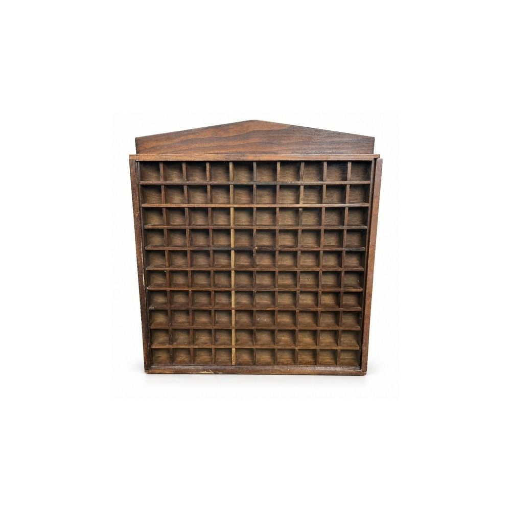 Vintage Wooden Thimble Display Case 100 Cubbies Glass Front Wall 17x14 Trinket